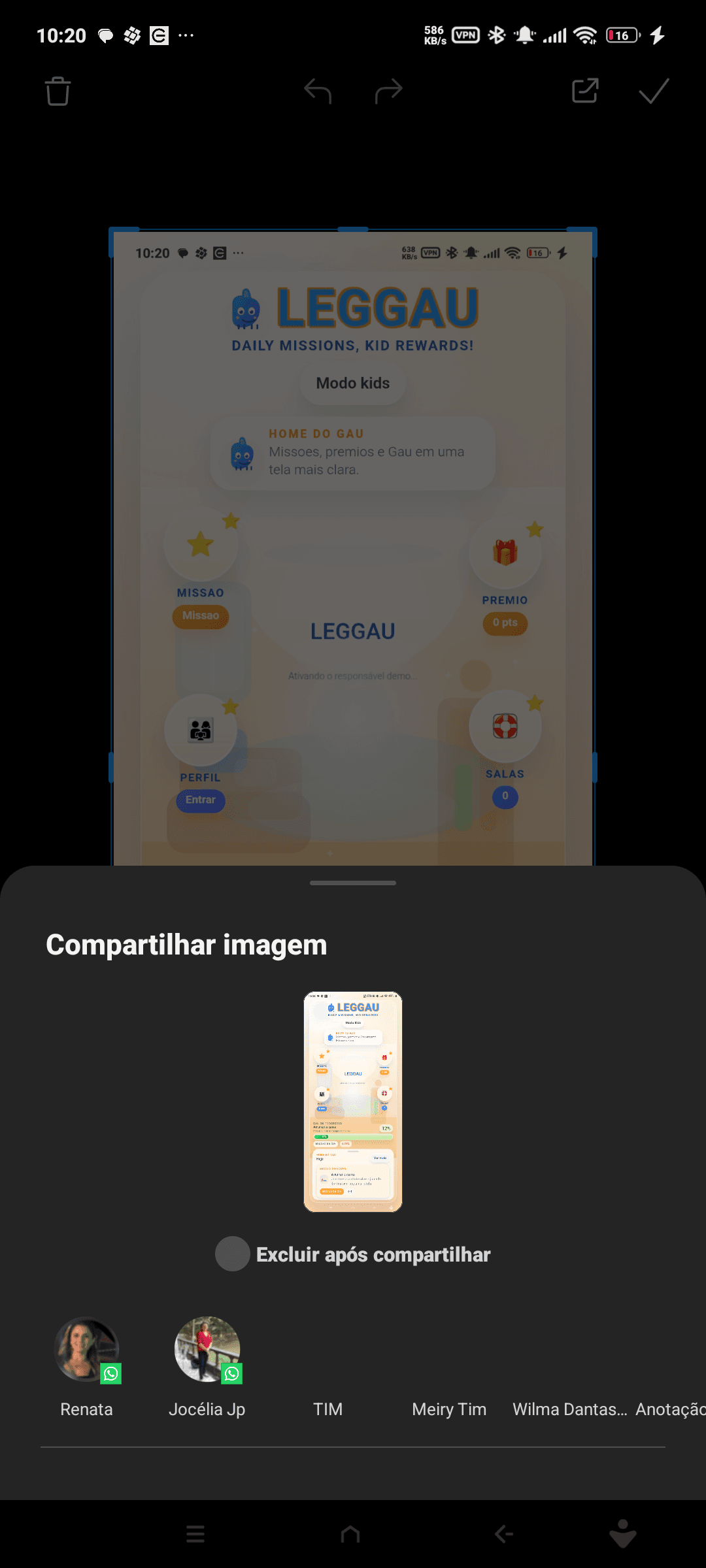 Captura real do shell infantil em Android fisico.